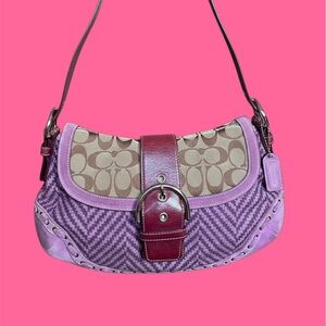 Vintage Coach Y2K Soho Wool Tweed Suede Signature Flap Shoulder Bag 1413
